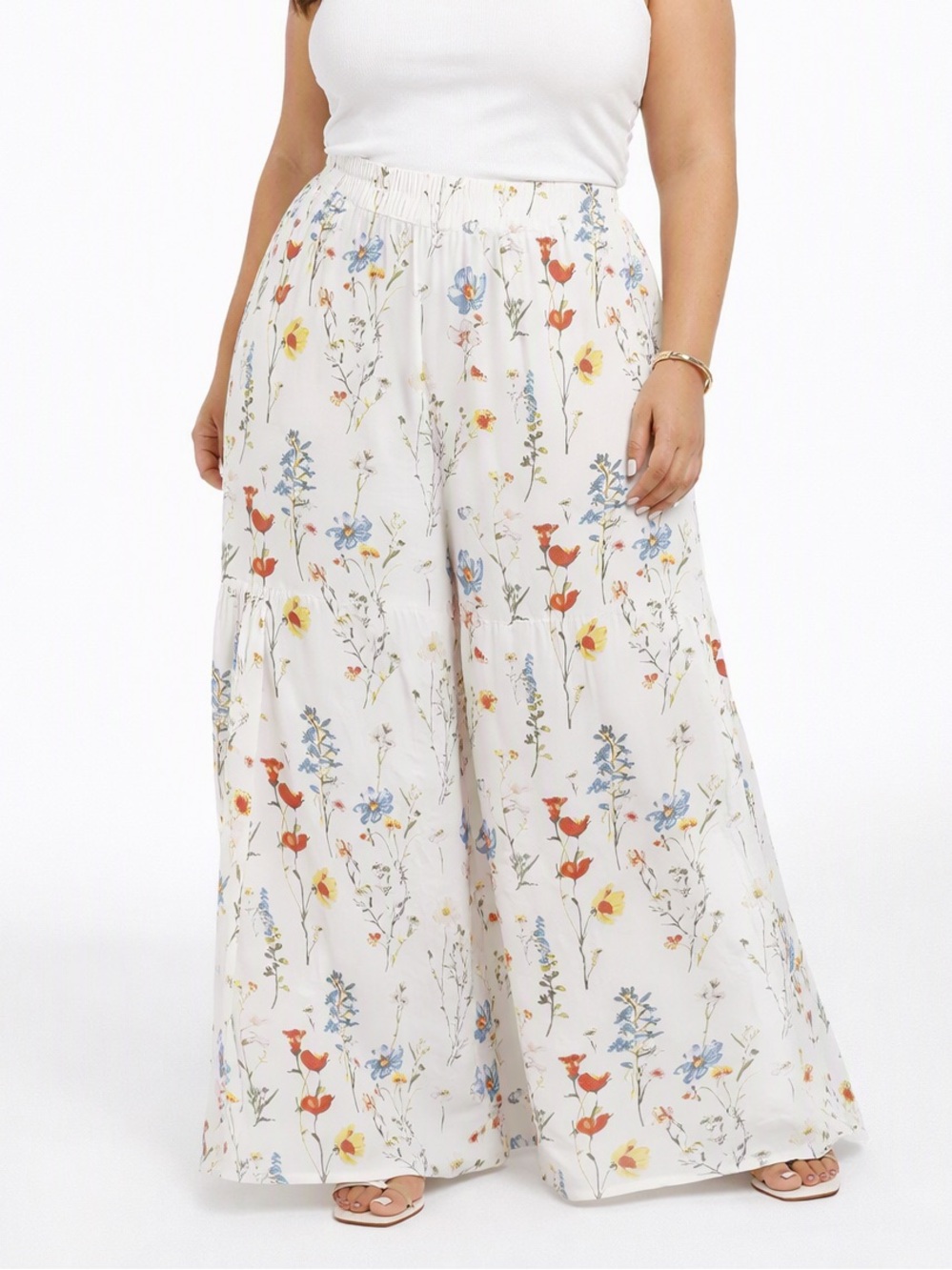 5/$25 Shein White Floral Flowy Wide Leg Pants Size 5X